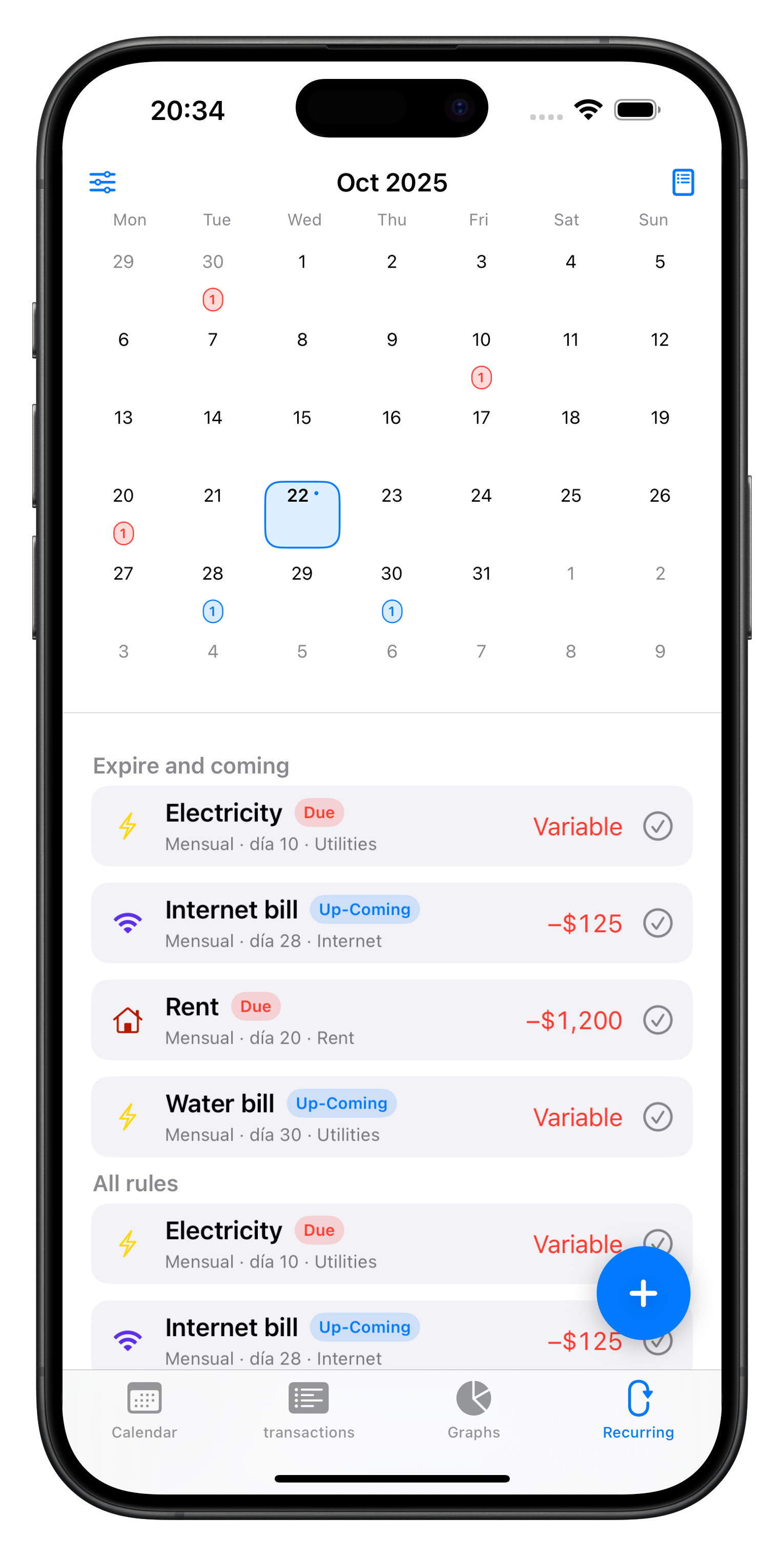 Recurring calendar